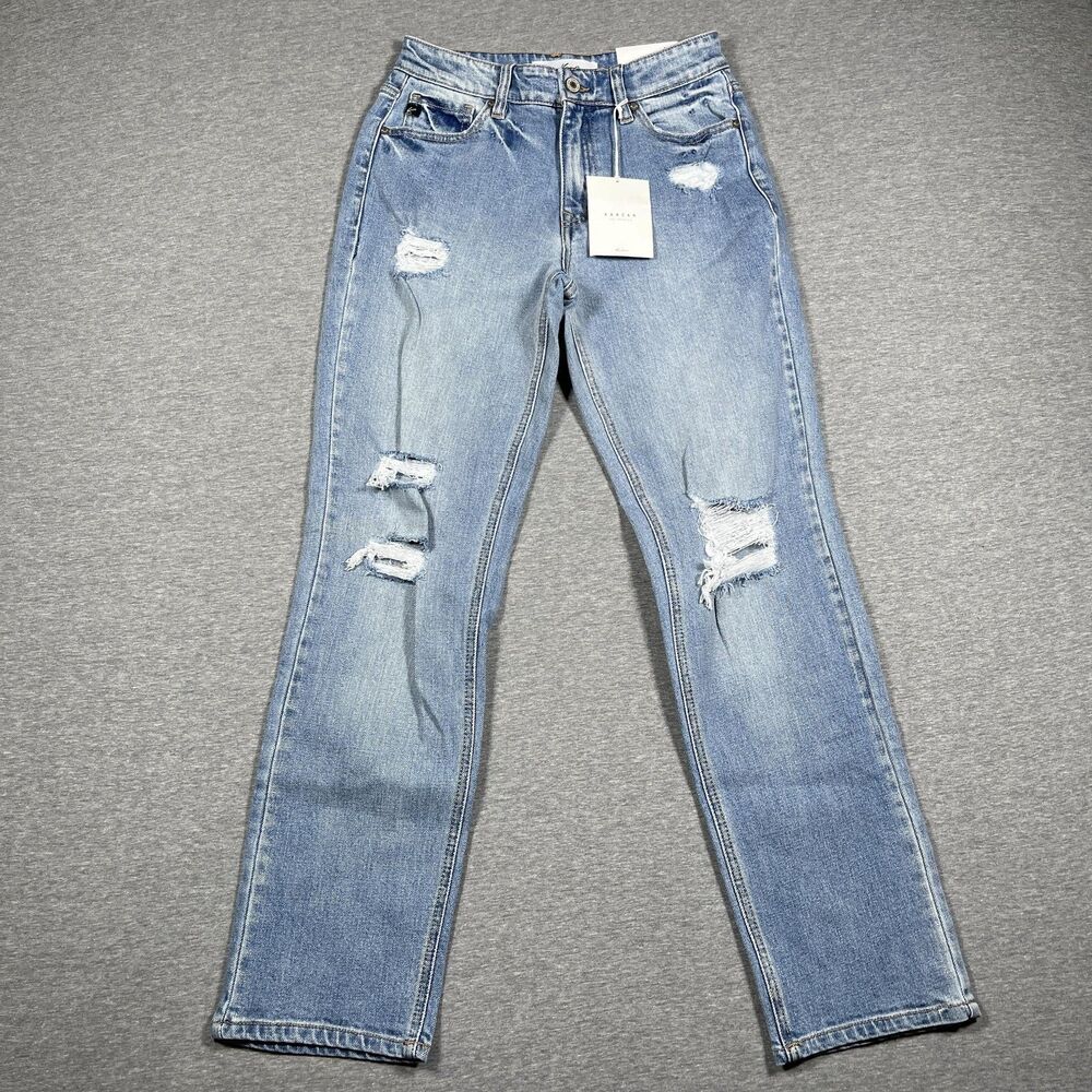 NWT KanCan Jeans Womens 5/26 Blue Straight Slim Fit Distressed Denim